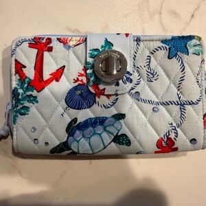 Vera Bradley Nautical Turtle Turn Lock Quilted Wallet Blue